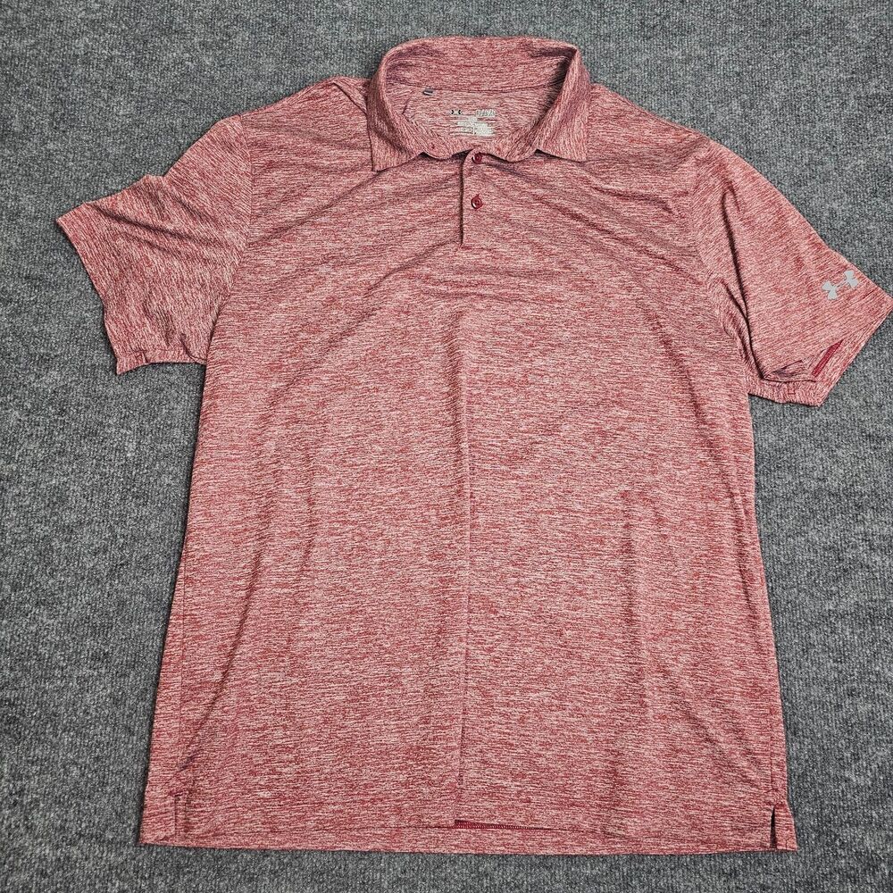UNDER ARMOUR LOOSE HEAT GEAR XL Men S/S Poly Spandex Golf Shirt Red embroidered